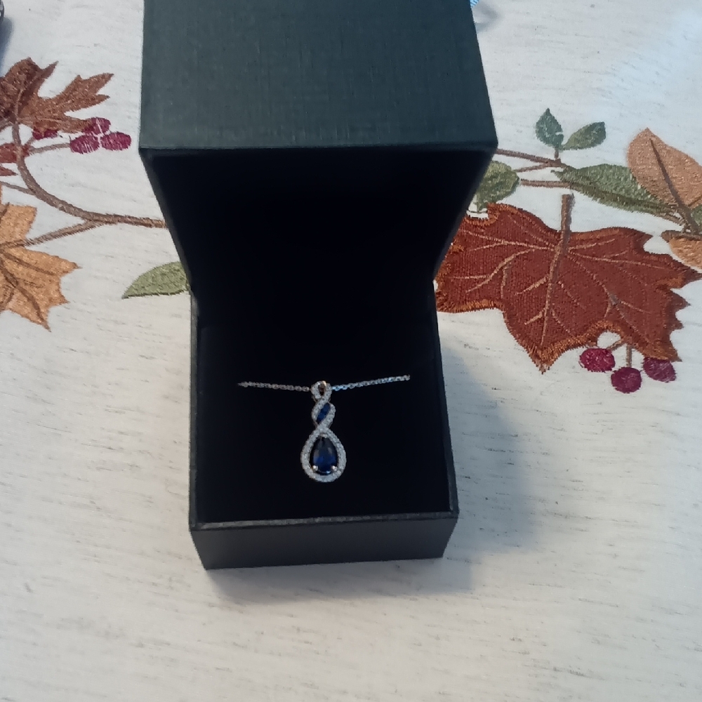 Lab-Created Sapphire Necklace with 18 in sterling silver chain